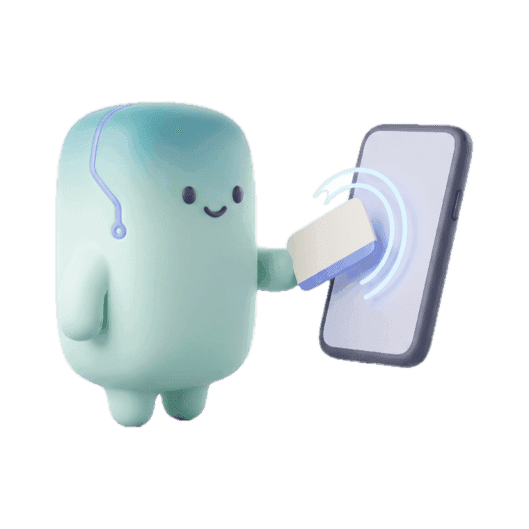 Byte tapping an NFC card against a phone