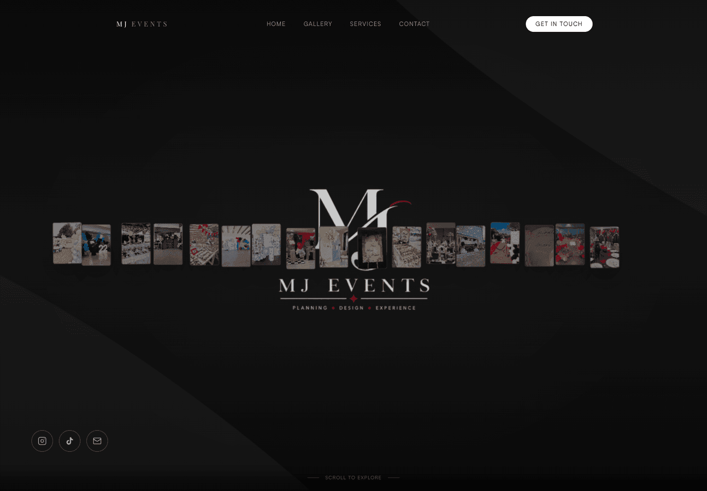 MJ Events website on desktop