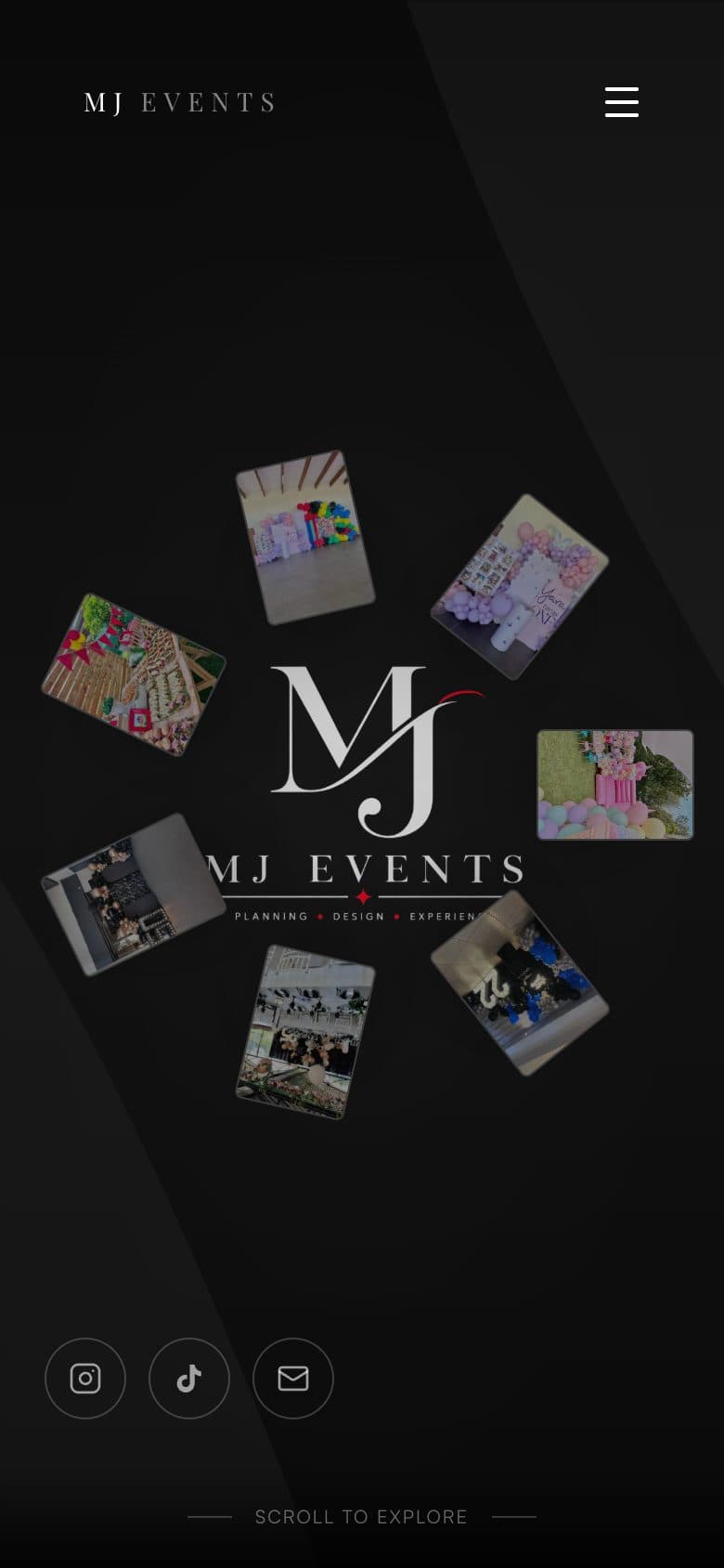 MJ Events website on a phone